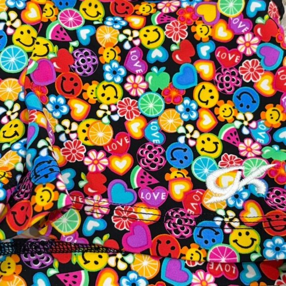 GK Elite Cheer Shorts With Smiley Fruit & Heart Print AS Nylon/Spandex - Picture 2 of 4